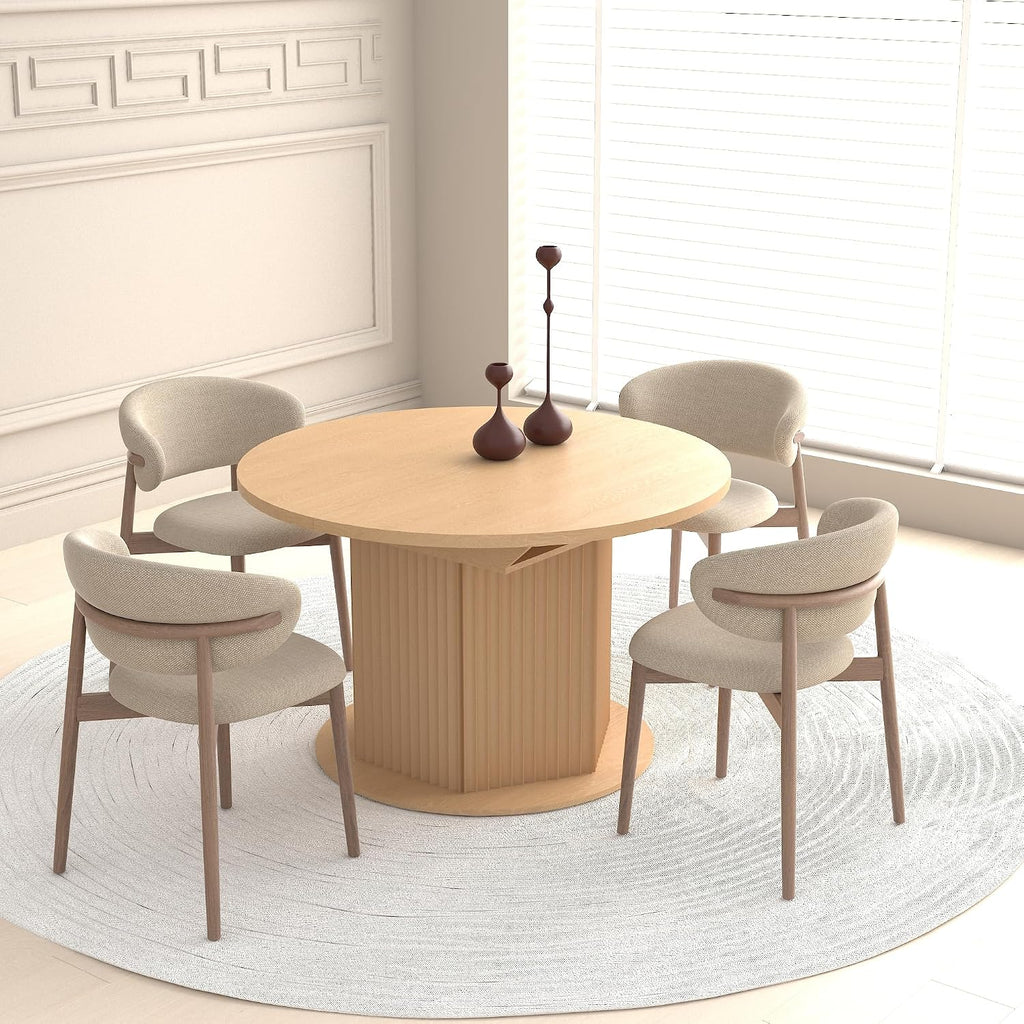 62.99'' Extendable Round Oval Dining Table for 4-6, Modern Wood Expandable Kitchen Dinner Conference Table for Living Room Office, Light Brown