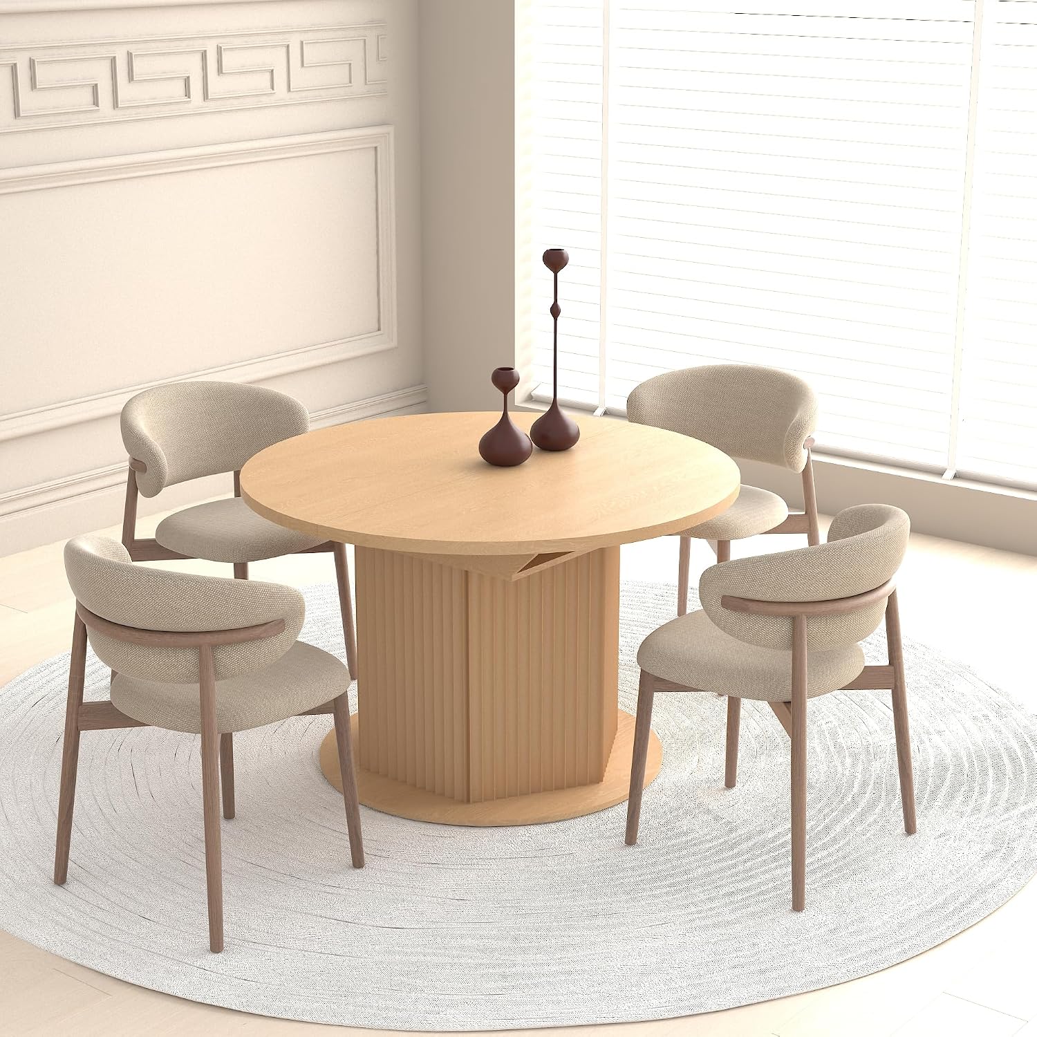 62.99'' Extendable Round Oval Dining Table for 4-6, Modern Wood Expandable Kitchen Dinner Conference Table for Living Room Office, Light Brown