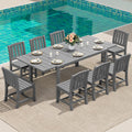 SERWALL 9-Piece Outdoor Dining Set, 60' - 83' Expandable Outdoor Dining Table and 8 HDPE Chairs, All Weather HDPE Outdoor Furniture Set for Backyard, Garden, Grey