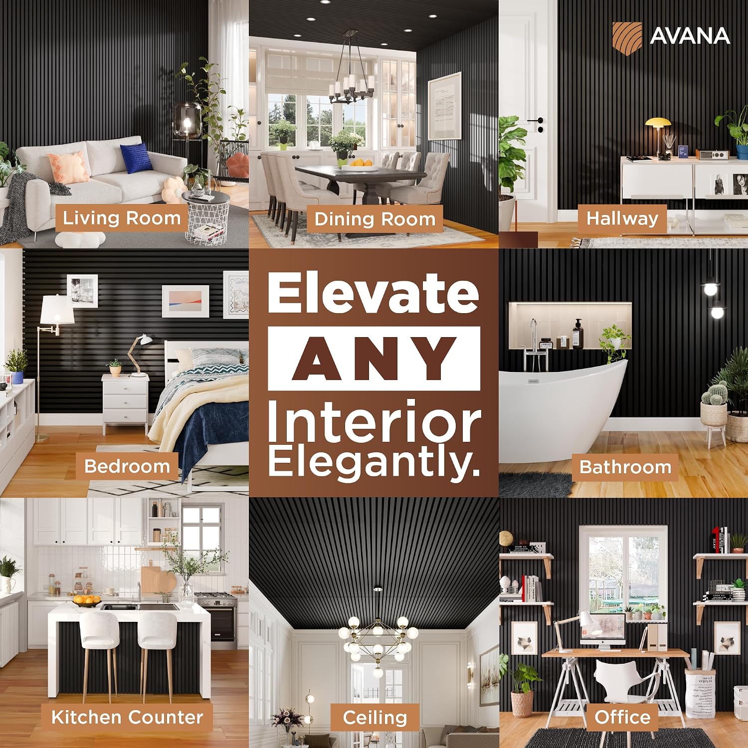 Avana Acoustic Wood Wall Panels –93.2x11.25 Inch Panels – Fits 94x12 Layout – Black Oak Acoustic Panels 2 PCs – Wall Panels For Interior Wall Decor For Homes, Offices – Decorative Wood Panels For Wall
