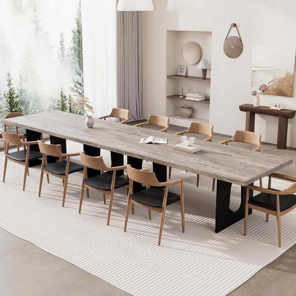 71' Long Dining Table for 6-10 People - Farmhouse Kitchen Table with Extra Thick Tabletop & Heavy-Duty Metal Legs, Sturdy Rectangular Table for Dining Room, Conference Room, Office, Grey + Black