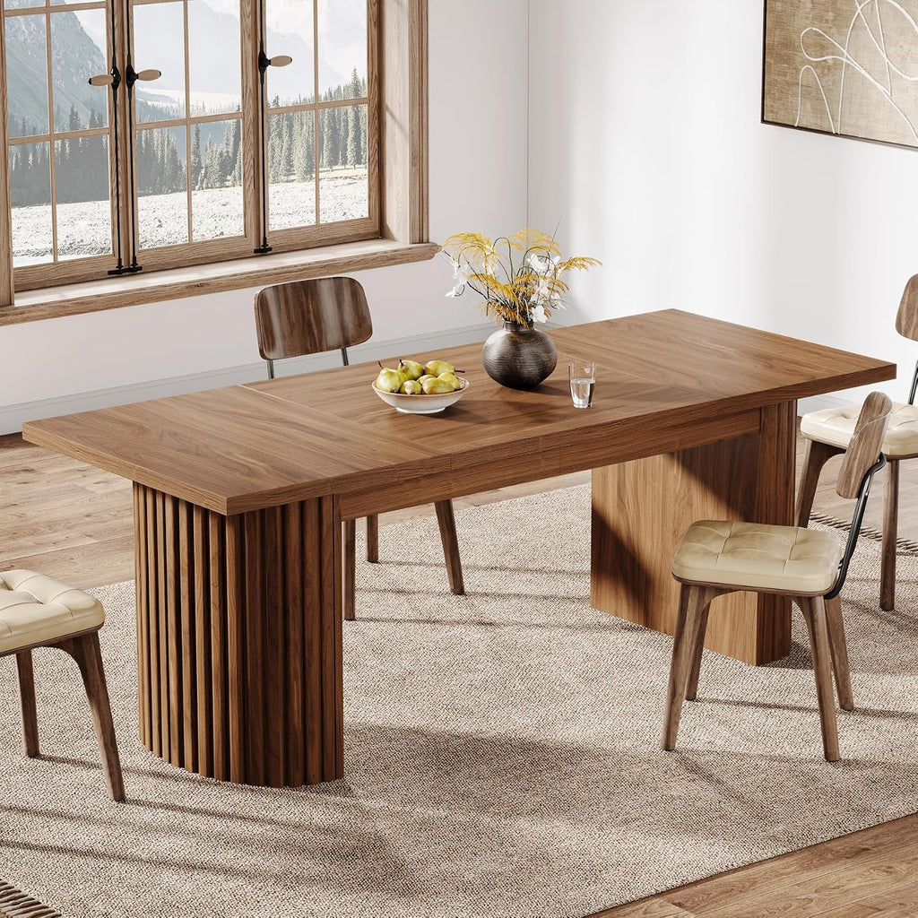 Tribesigns 78.7' Extra Long Dining Table for 6-8 People, Large Farmhouse Kitchen Table with Wooden Tabletop, Rustic Style Rectangular Dinner Table for Dining Room, Kitchen, Living Room, Walnut