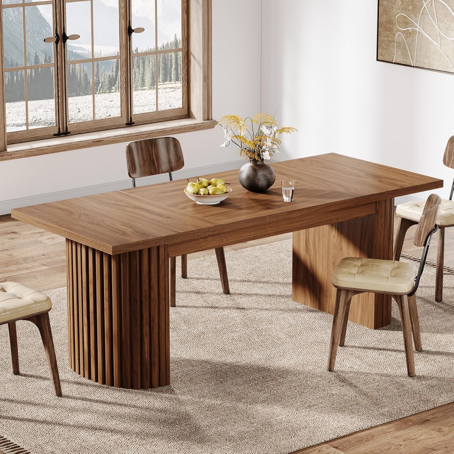 Tribesigns 78.7' Extra Long Dining Table for 6-8 People, Large Farmhouse Kitchen Table with Wooden Tabletop, Rustic Style Rectangular Dinner Table for Dining Room, Kitchen, Living Room, Walnut
