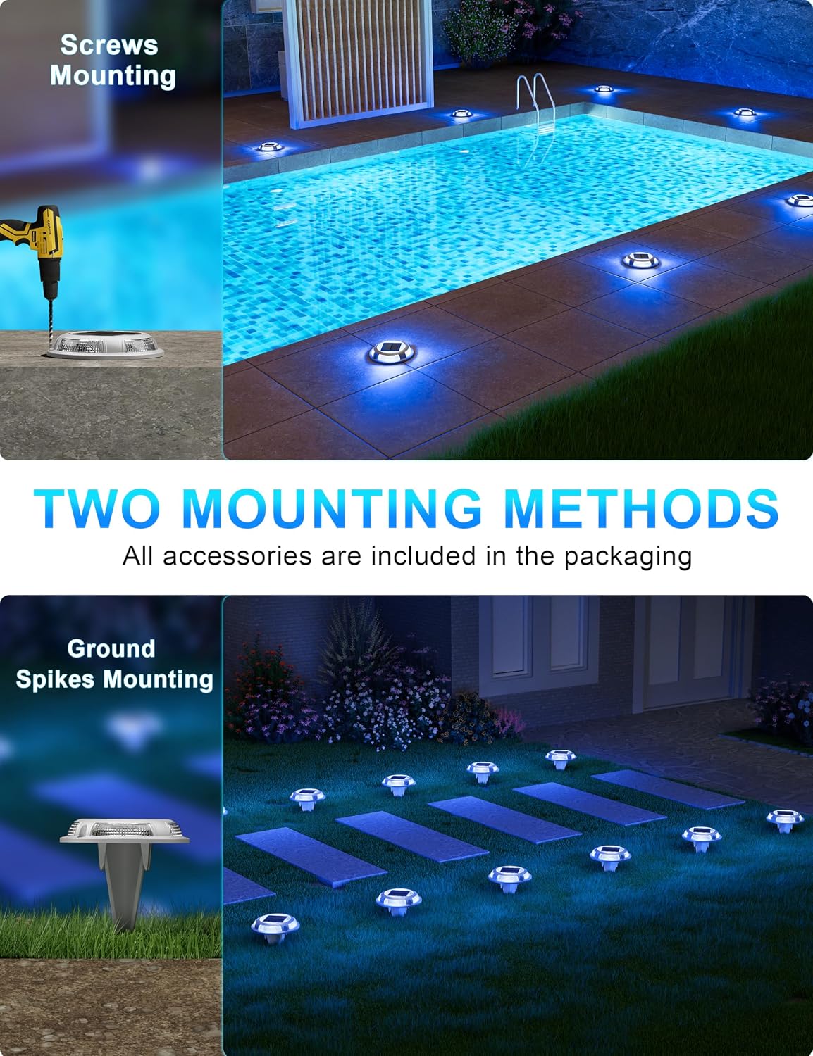 VOLISUN 24-Pack Solar Driveway Lights,IP67 Waterproof Outdoor Step Light