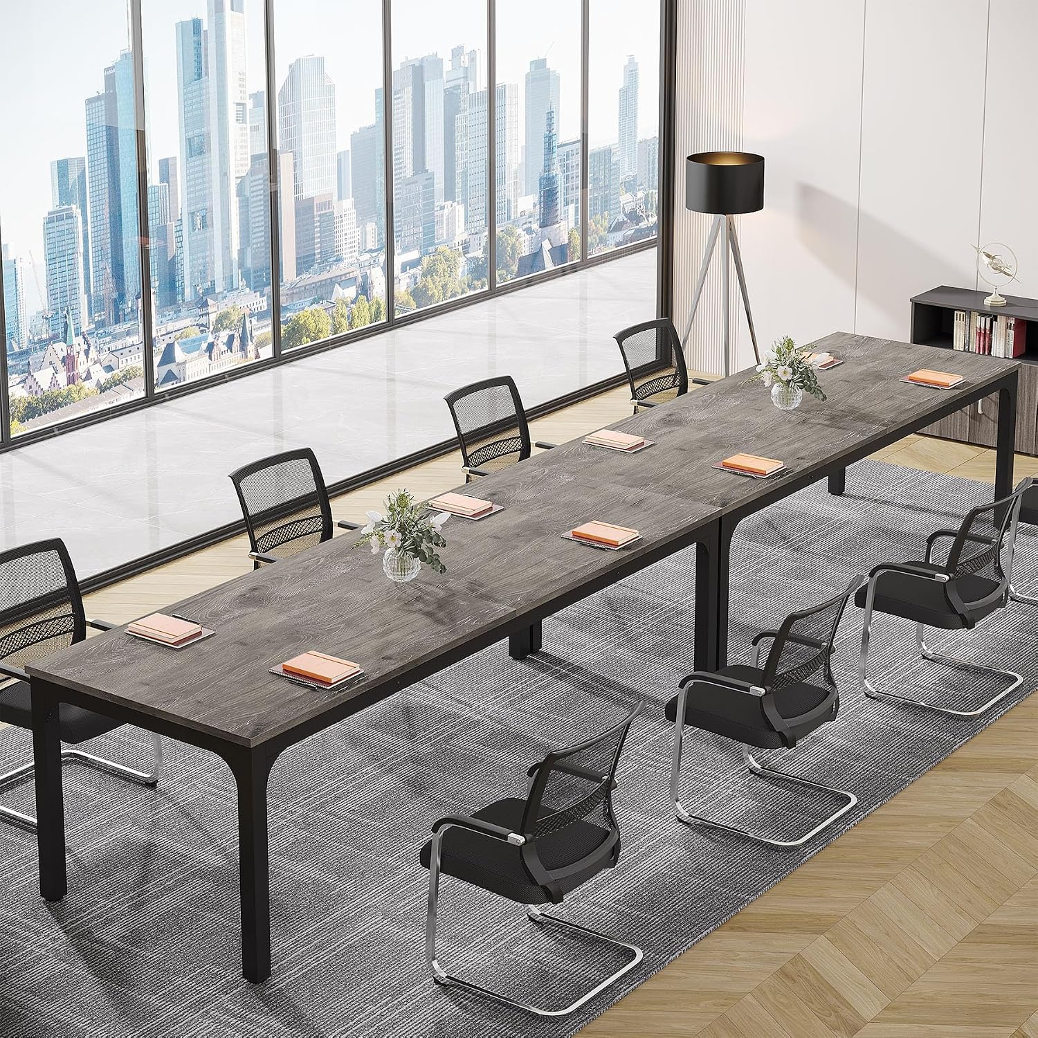 Tribesigns 6.5FT Conference Table, 78.7-Inch Rectangle Meeting Seminar Table, Large Business Tables for 6-8 People (Only Table) (Gray+Black)