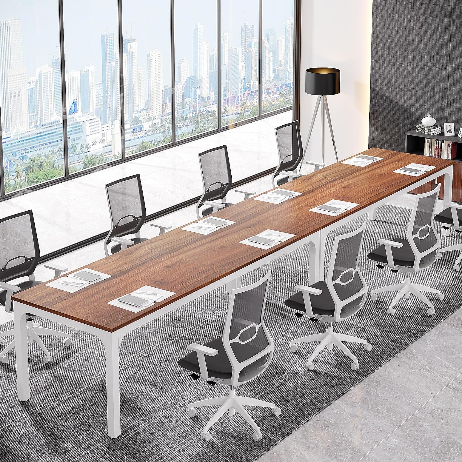 Tribesigns 6.5FT Conference Table, 78.7-Inch Rectangle Meeting Seminar Table, Large Business Tables for 6-8 People (Only Table) (Walnut+White)