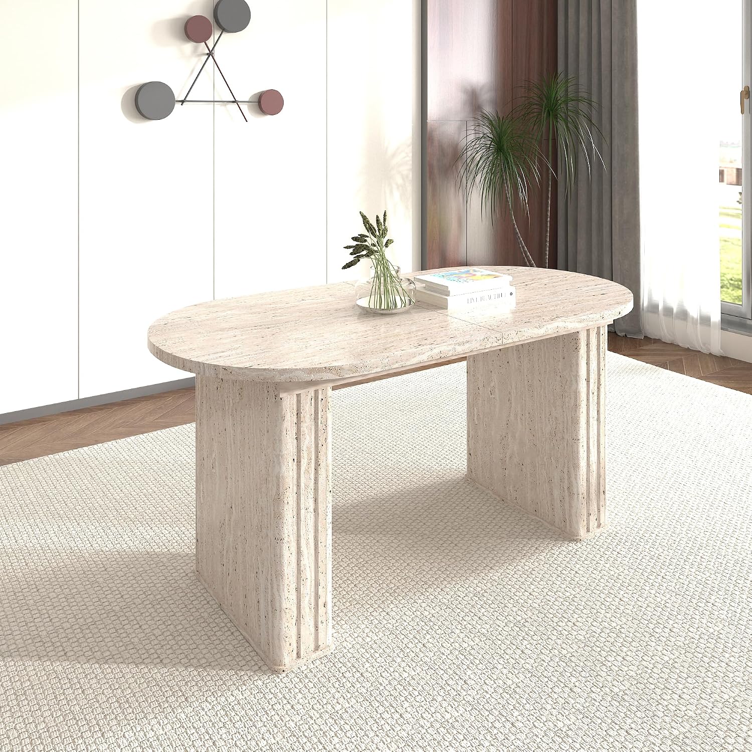78.74'' Extendable Oval Dining Table with for 4-8, Modern Mid-Century Wood Expandable Kitchen Dinner Conference Table for Living Room Office, Beige