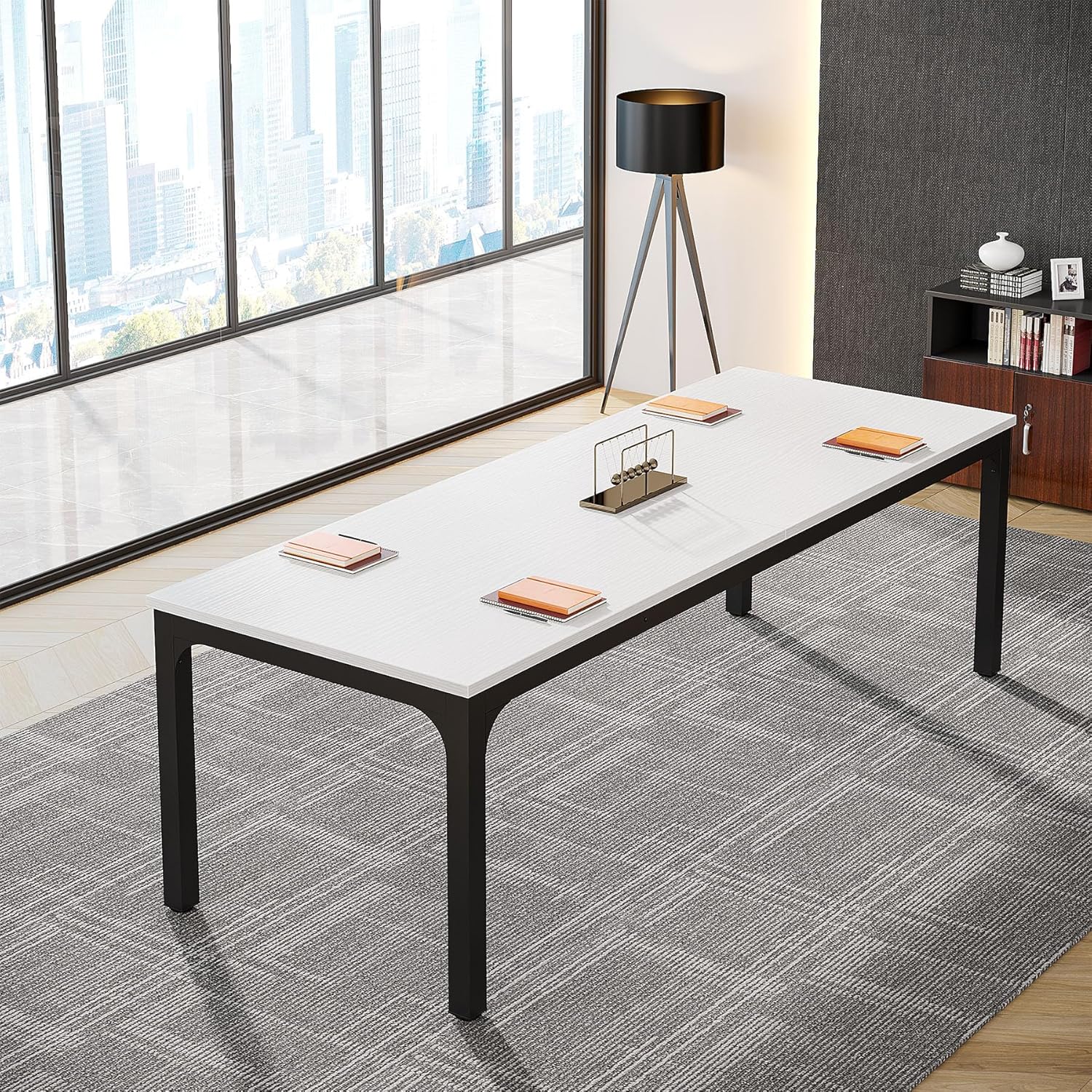 Tribesigns 6.5FT Conference Table, 78.7-Inch Rectangle Meeting Seminar Table, Large Business Tables for 6-8 People (Only Table) (White+Black)