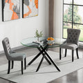 HomVent 3 Piece Round Glass Dining Table Set, Tempered Glass Dinner Table Set for 2 Kitchen Table Set with 2 Velvet Upholstered Chairs for Kitchen Dining Room