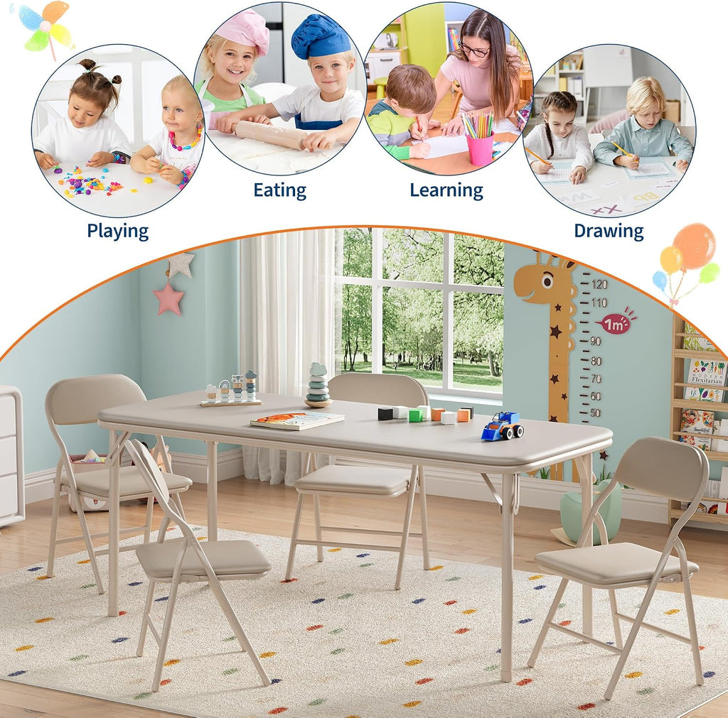 IDEALHOUSE 5 Piece Folding Kids Table and Chairs Set, Children Activity Table and Chairs Set for Dining Room,Daycare,Classrooms