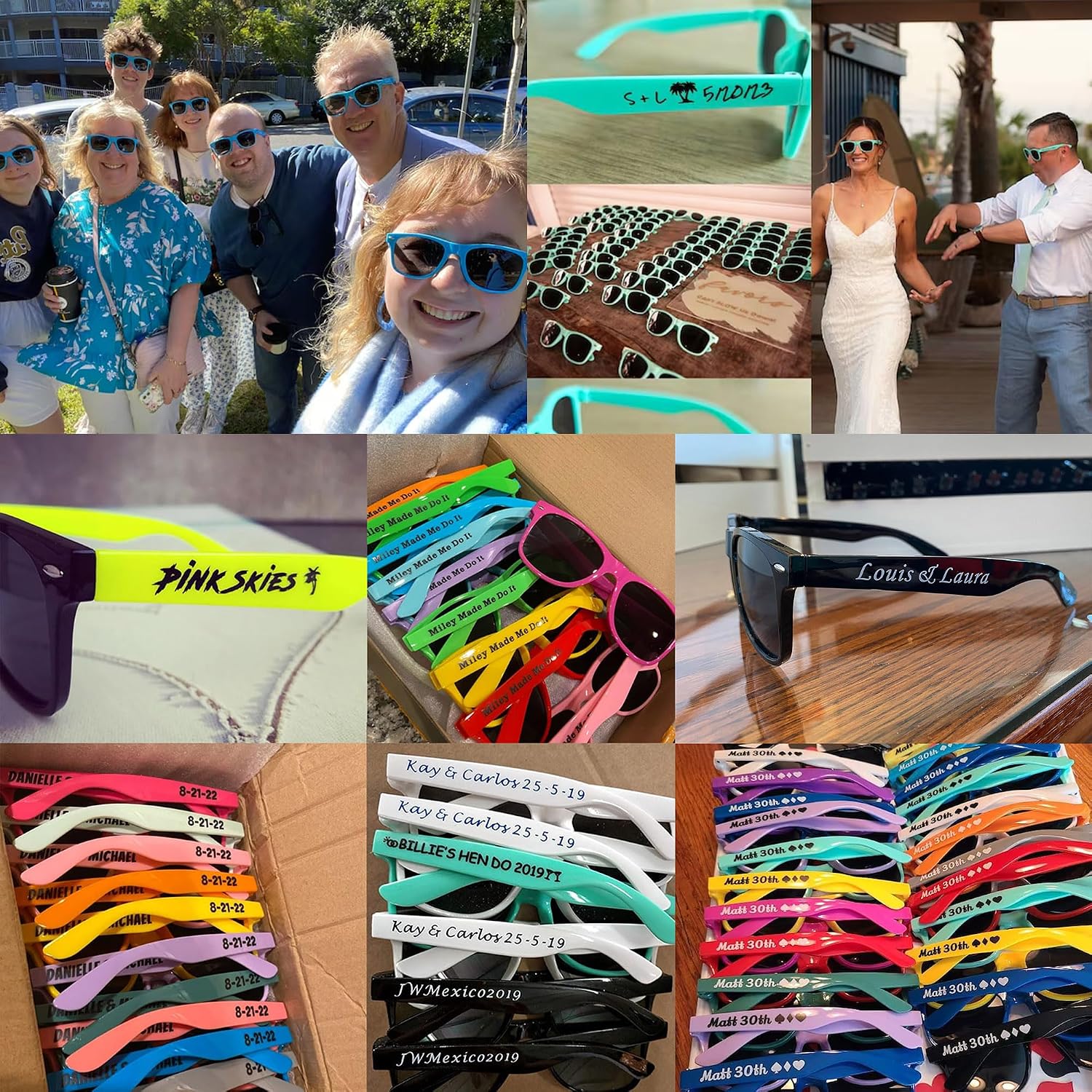 60PC Custom Sunglasses Personalized Bulk Party Favors Wedding Guests Logo Music Show Birthday Bachelorette Bridesmaid Gifts Garden 2024 Prom Customizable Glasses (Black)