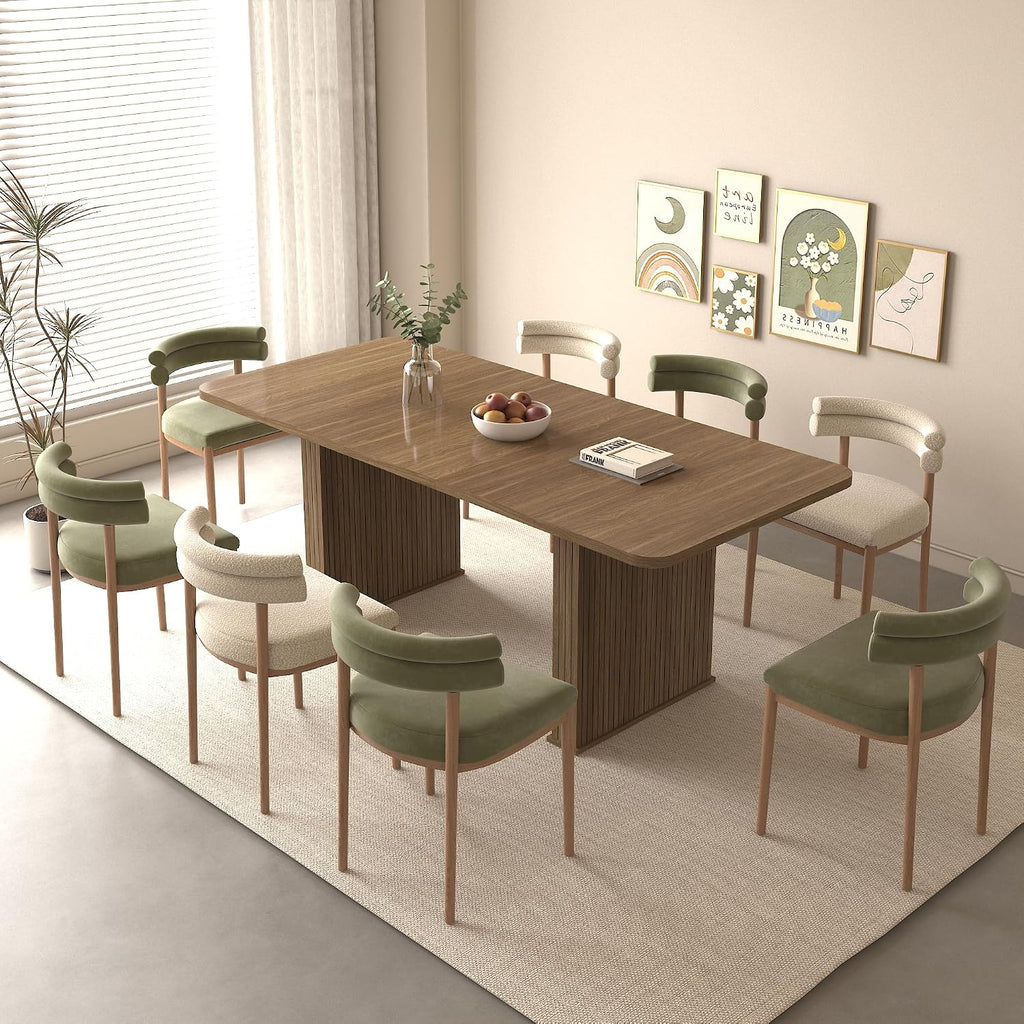 78.74'' Extendable Rectangular Dining Table for 4-8, Modern Mid-Century Wood Expandable Kitchen Dinner Conference Table for Living Room Office, Double Robust Pedestal, Brown
