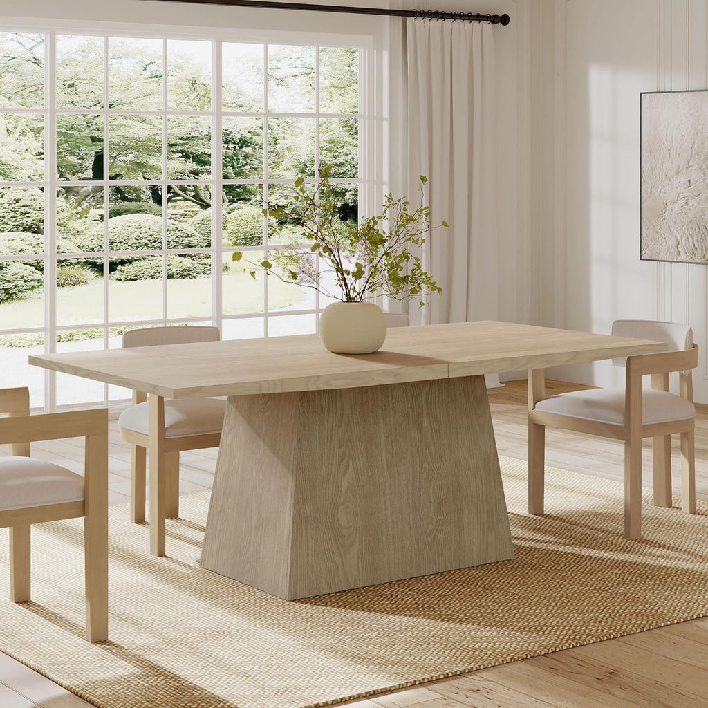 Christopher Knight Home Coadz 82 inch Wooden Dining Table, Modern Rectangular Kitchen Dinner Table for 6-8 People, Pedestal Wooden Dining Furniture for Kitchen Office Conference Room, Light Natural