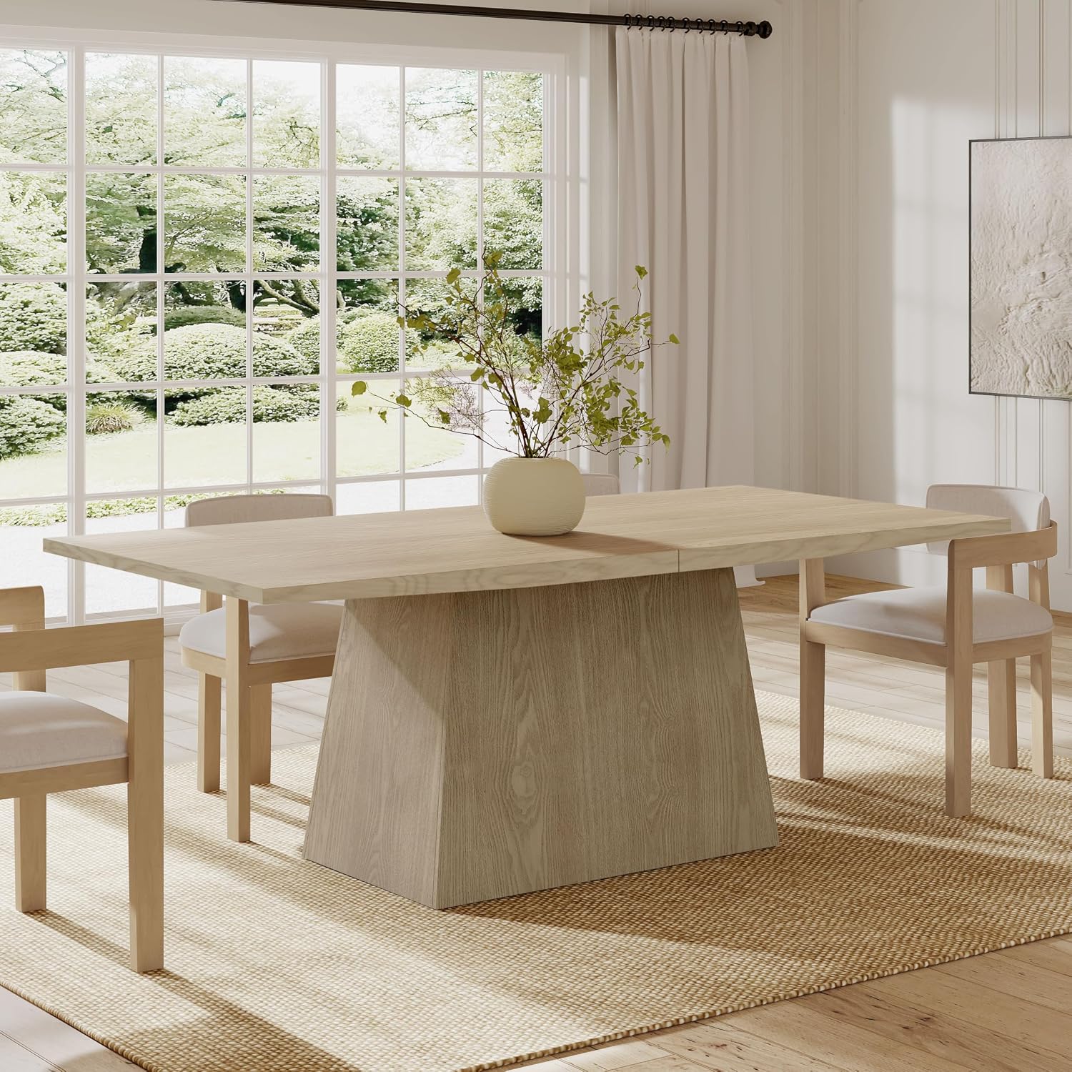 Christopher Knight Home Coadz 82 inch Wooden Dining Table, Modern Rectangular Kitchen Dinner Table for 6-8 People, Pedestal Wooden Dining Furniture for Kitchen Office Conference Room, Light Natural
