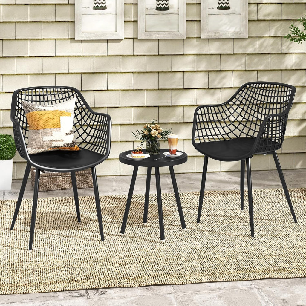 Tangkula 3 Piece Patio Bistro Set, All Weather Heavy Duty Table and Chairs Set of 2 with Widen Seats, Outdoor Furniture Set for Porch, Balcony, Backyard (Black)