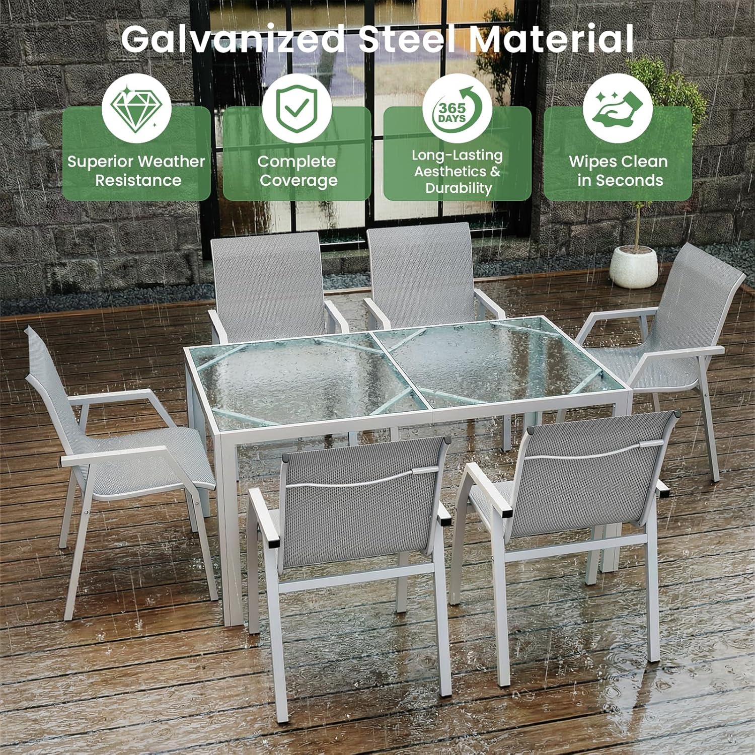 Jocoevol 7 Piece Patio Dining Sets for 6, Outdoor Table and Chairs Set with 59in Patio Dining Table and 6pcs Textilene Chairs, All Weather Furniture Set for Backyard Deck Garden