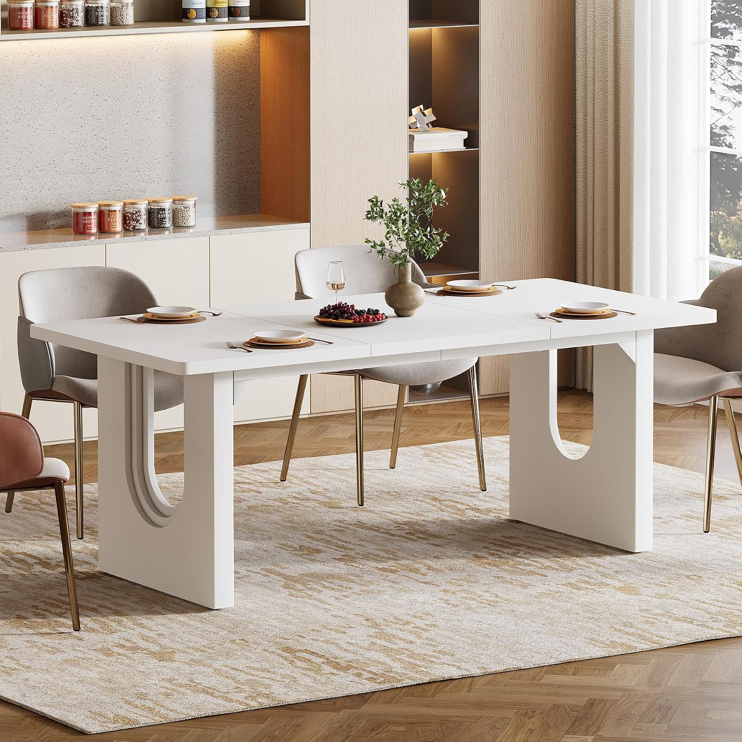 Tribesigns Modern Dining Table for 6 to 8 People, 70.9' Long Rectangular Kitchen Table with Spacious Tabletop and Sturdy Heavy Duty Legs for Dining Room, White