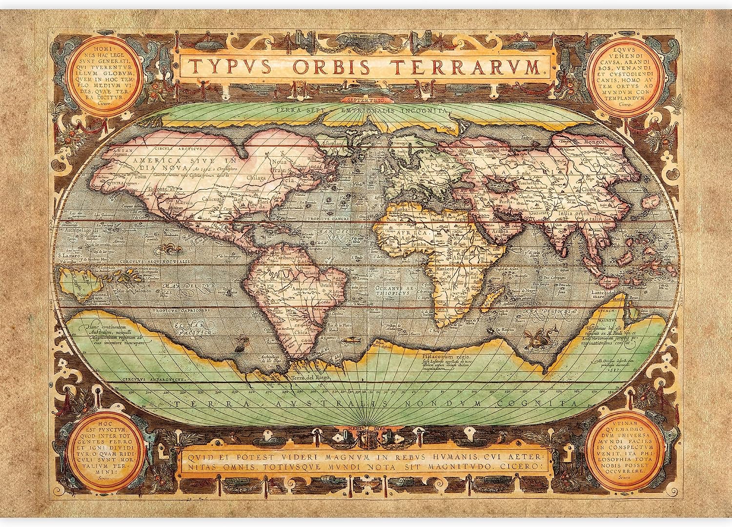 wall26 - Ancient Antique Illustrated Map - Latin Lettering Full Color - Wall Mural, Removable Sticker, Home Decor - 100x144 inches [Kitchen]