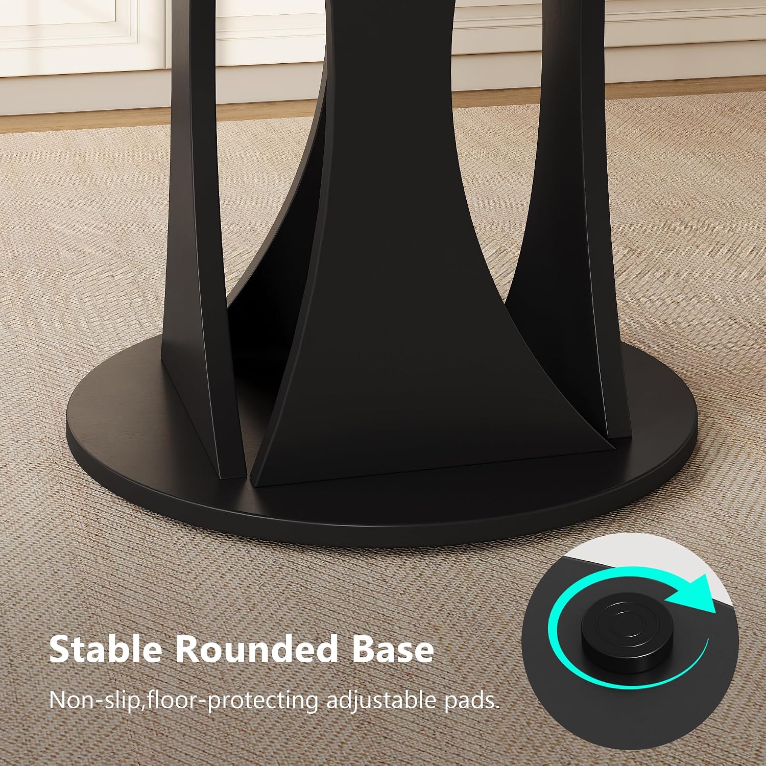 Einhomn Round Dining Table for 4-6, Kitchen Table with Sturdy Double Arc & Rounded Base & Backboard Clasp Desktop, Mid-Century Modern Circle Dinner Table for Dining Living Room, Space Saving, Black