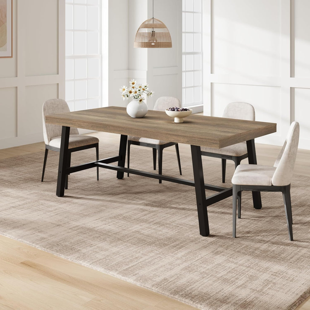 GarveeHome Industrial Dining Table for 6-8 People, 70.87' Long Kitchen Table with Sturdy Metal Frame, Rectangular Counter for Dinner, Kitchen, Dining Room (Rustic Pear, 71' Non-extendable)