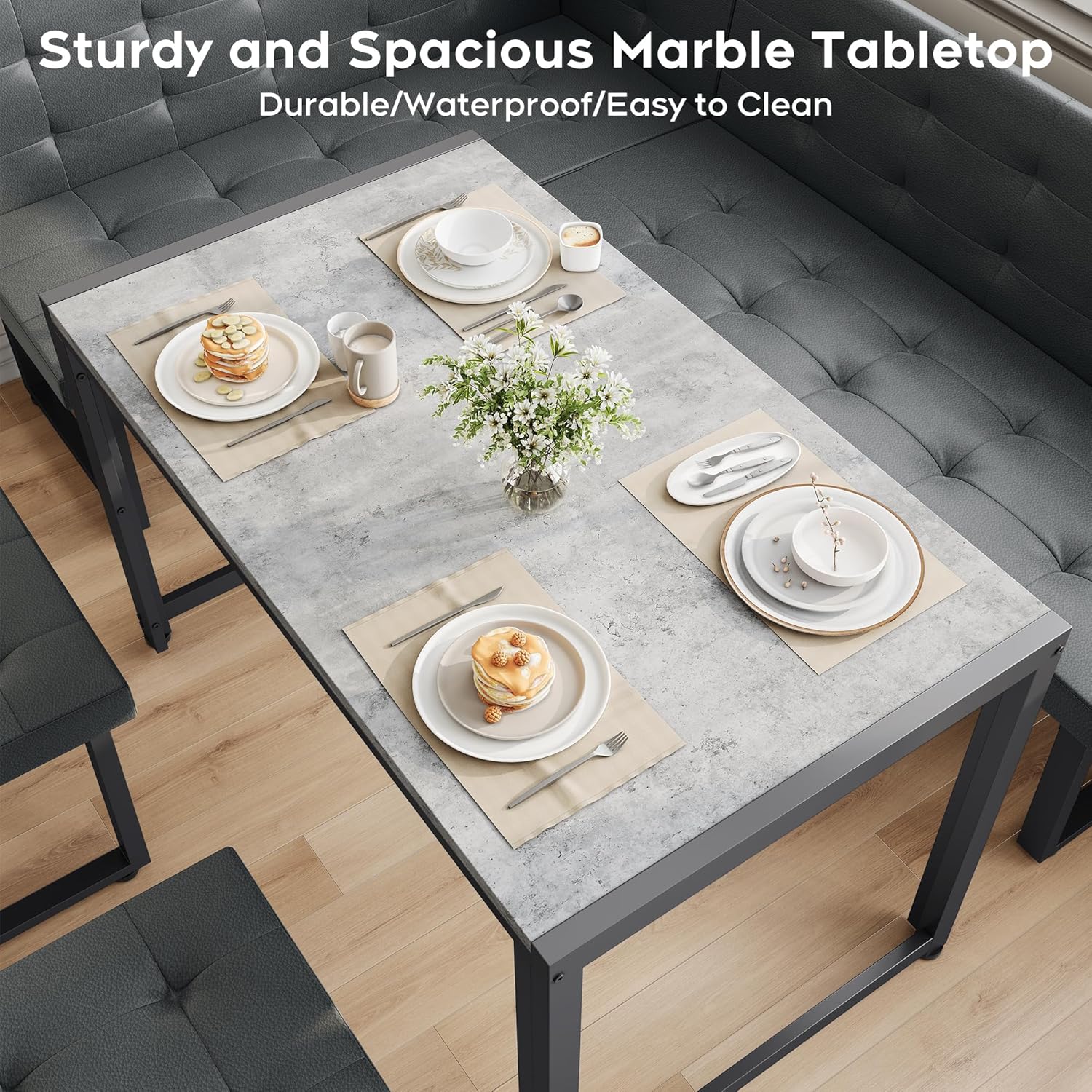 XIAO WEI Corner Dining Table Set for Small Spaces, 70 Inch Breakfast Nook with Storage Banquette, 5 Piece Dining Set with Upholstered Bench, Modern Grey