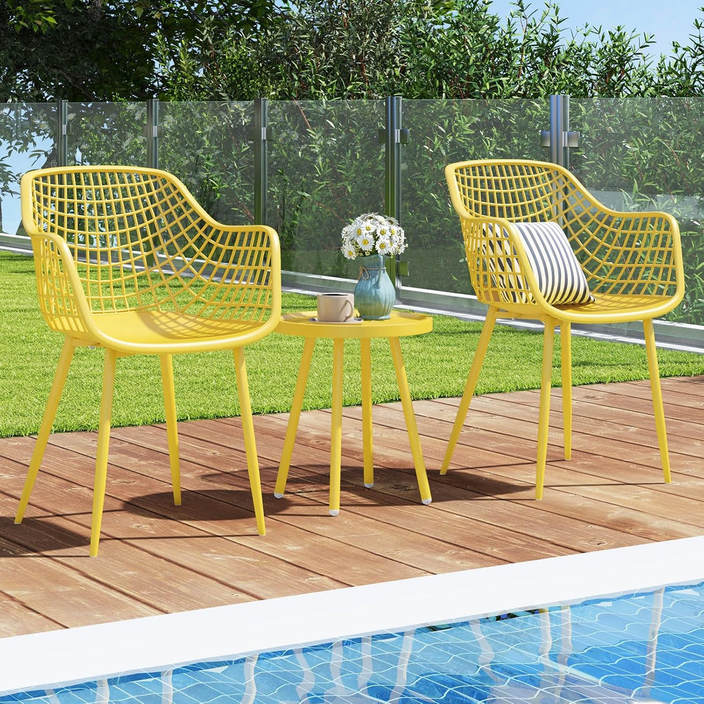 Tangkula 3 Piece Patio Bistro Set, All Weather Heavy Duty Table and Chairs Set of 2 with Widen Seats, Outdoor Furniture Set for Porch, Balcony, Backyard (Yellow)