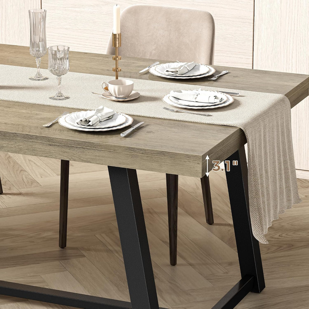 IRONCK 71' Dining Table for 6-8 People, Industrial Kitchen Table with Sturdy Metal Frame, Rectangular Grey Wood Dinner Table for Dining Room