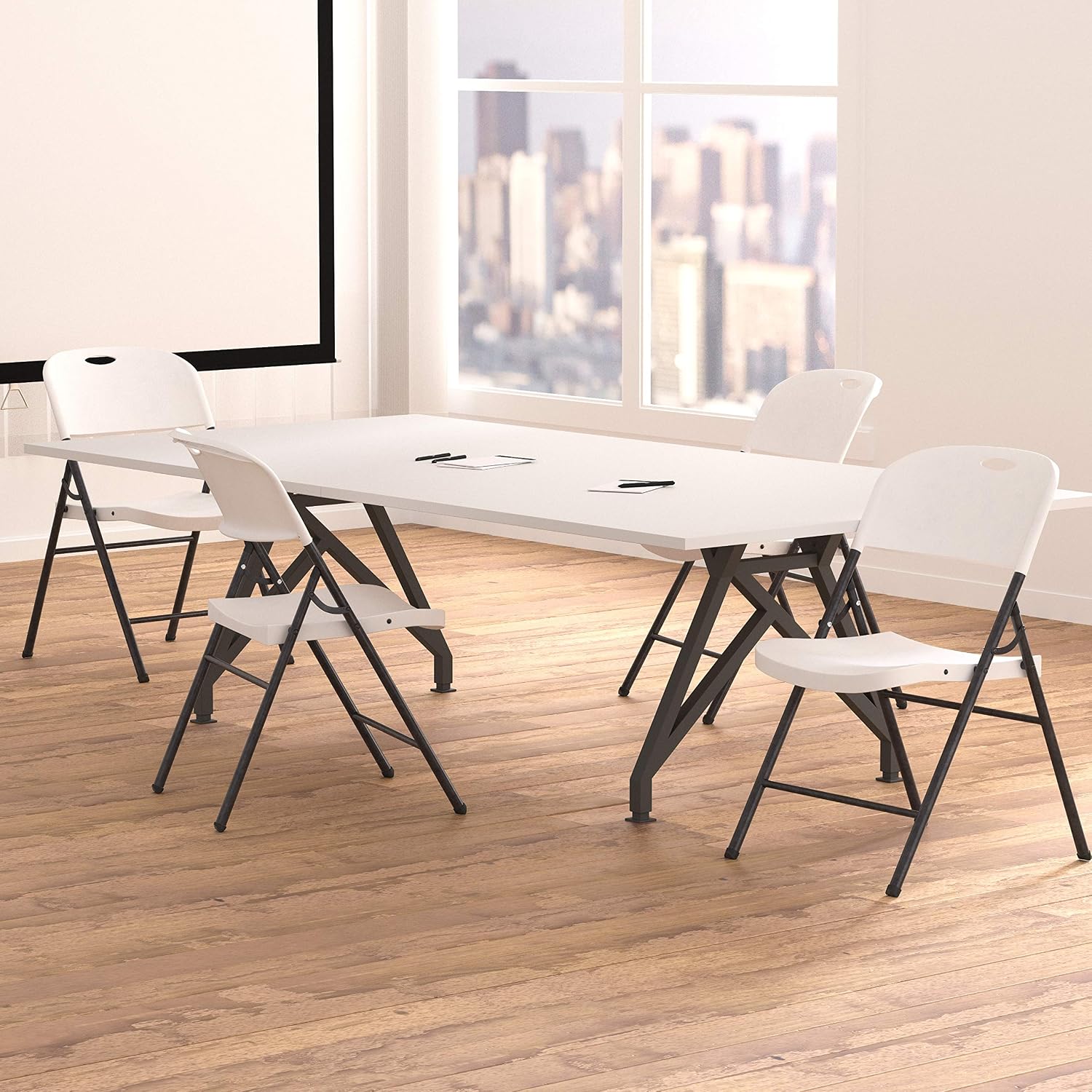 Amazon Basics Foldable Portable Plastic Chair, 350-Pound Capacity, White, 4-Pack
