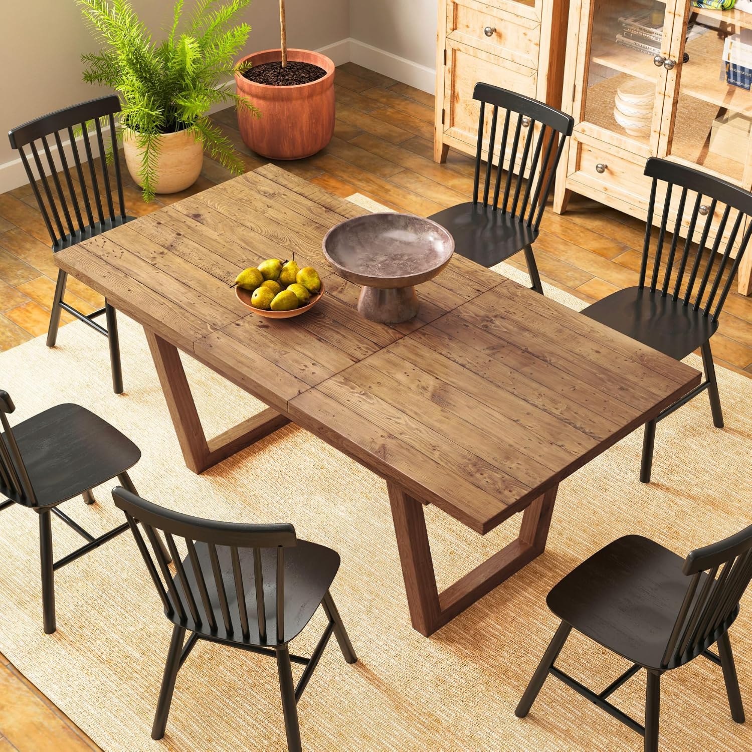 55-70.5' Extendable Dining Table Pine Expandable Dining Room Table for 4 6 8 People Large Rectangle Table Space Saving for Dining Room Living Room Home Office，Walnut