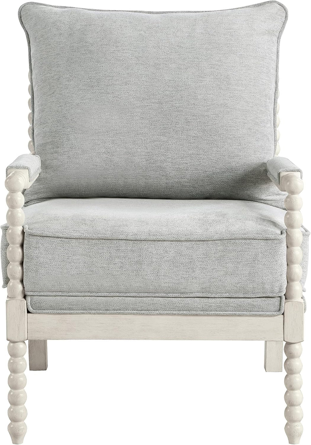 OSP Home Furnishings Kaylee Spindle Accent Chair with Antique White Wood Frame, Smoke Grey Fabric