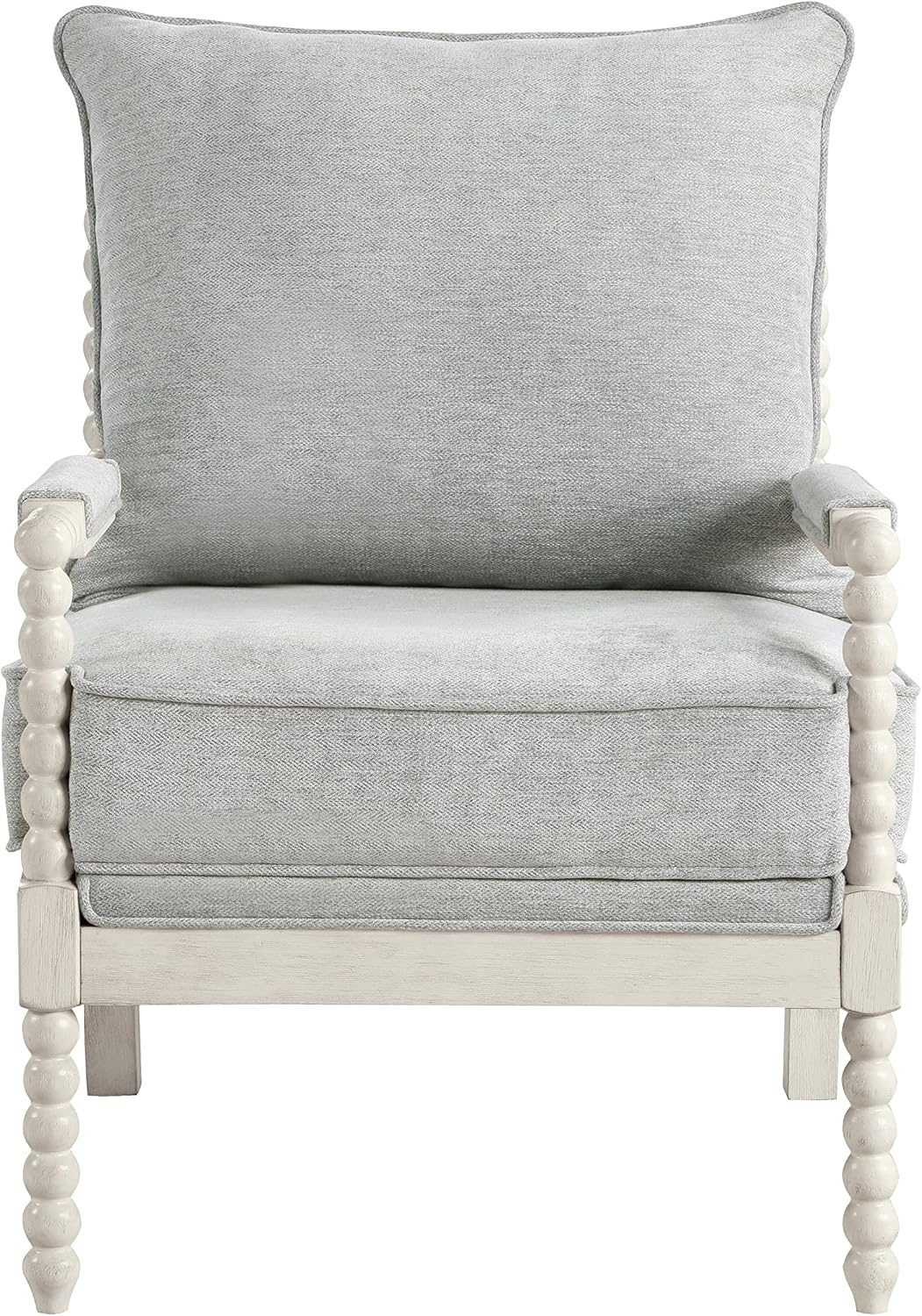 OSP Home Furnishings Kaylee Spindle Accent Chair with Antique White Wood Frame, Smoke Grey Fabric