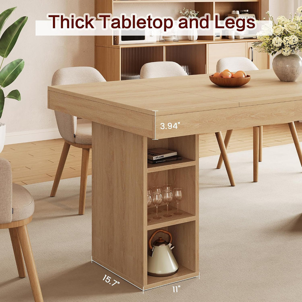 Garvee 63-Inch Large Dining Table for 4-6 with Dual Side Storage, Wooden Kitchen Table w/Large Tabletop & Sturdy Frame, Rectangular Dining Table with Double Pedestal,for Kitchen, Dinner, Light Oak