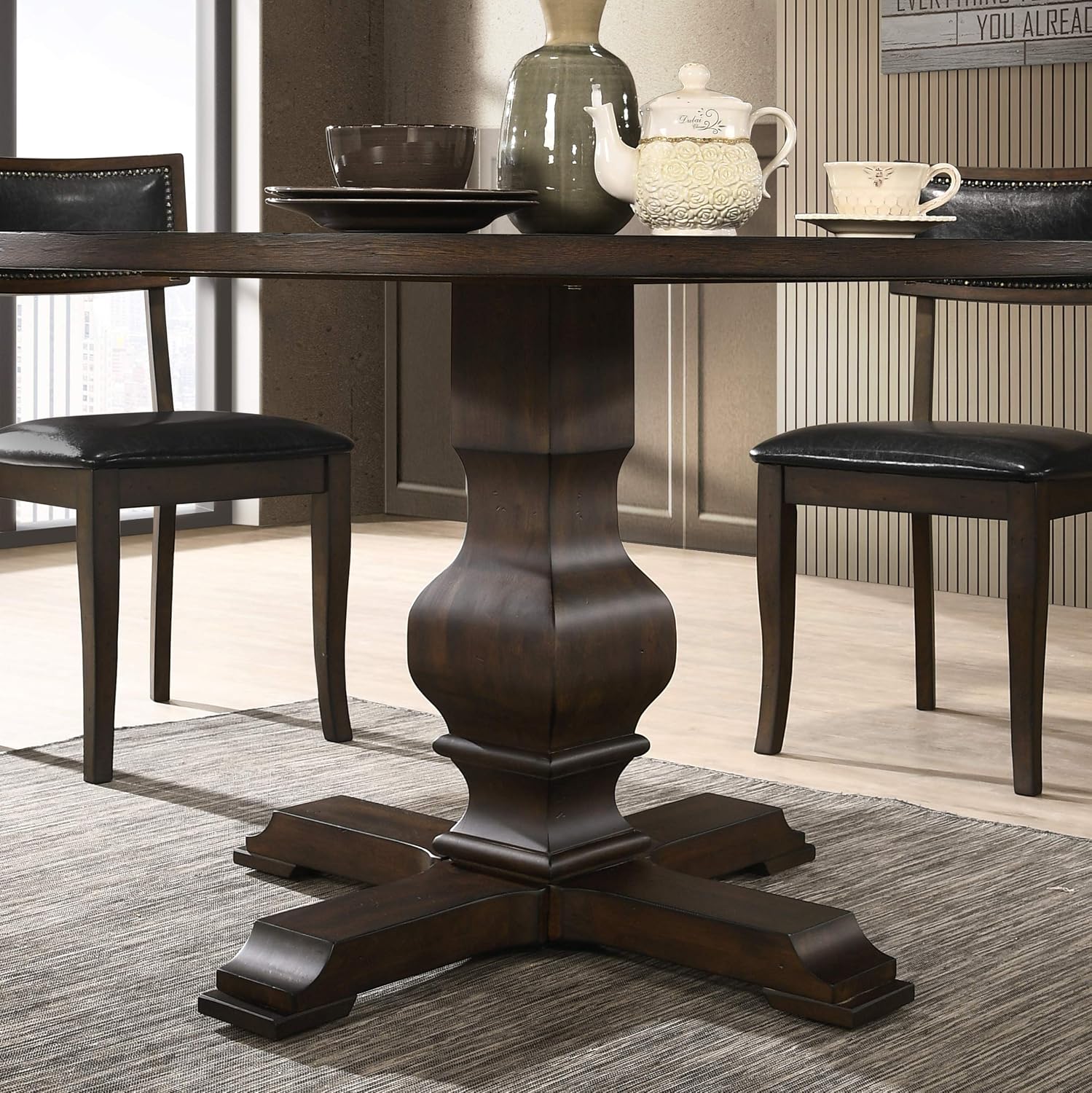 Roundhill Furniture Havre Pedestal Base Round Dining Table, Espresso