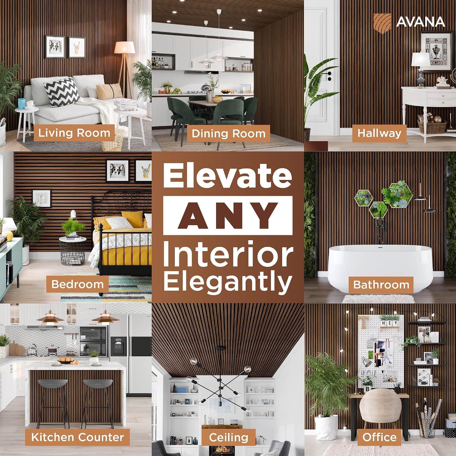 Avana Acoustic Wood Wall Panels – 93.2x11.25 Inch Panels – Fits 94x12 Layout – Rustic Walnut Acoustic Panels 4 PCs –Wall Panels For Interior Wall Decor For Homes, Offices – Durable Wood Panel For Wall
