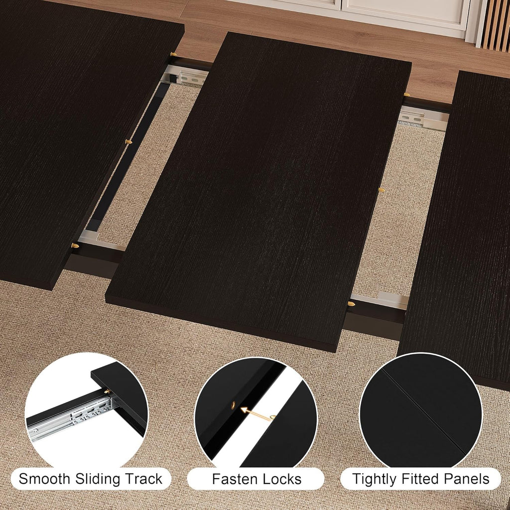Einhomn Modern Extendable Dining Table for 4-6, 63' Farmhouse Kitchen Table, Rectangular Dining Room Tables for Dining, Kitchen, Office, Living Room, Wooden Tables, Space Saving (Black)