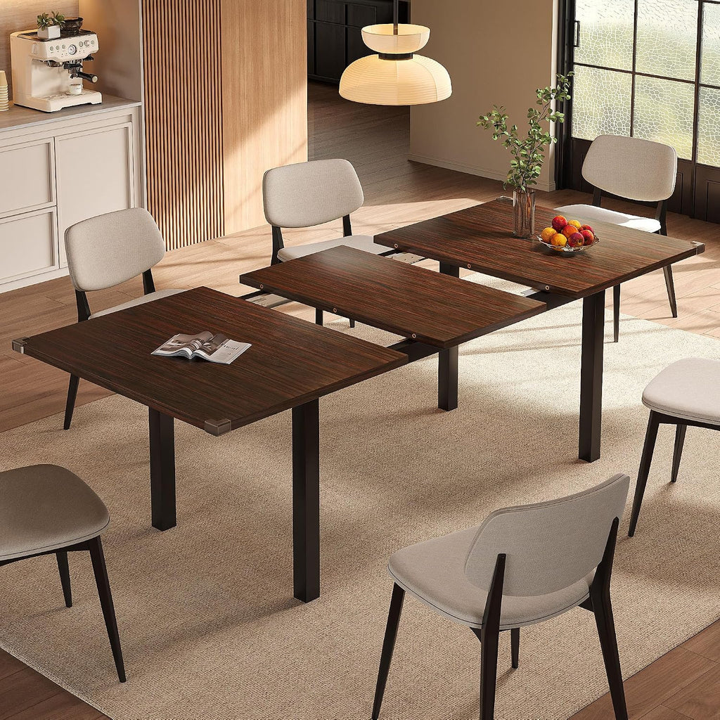 Einhomn Modern Extendable Dining Table for 4-6, 63' Farmhouse Kitchen Table, Rectangular Dining Room Tables for Dining, Kitchen, Office, Living Room, Wooden Tables, Space Saving (Espresso)