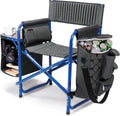 PICNIC TIME Fusion Camping Chair with Side Table and Soft Cooler, Outdoor Foldable Padded Camping Chairs with Cup Holder for Lawn, Beach, & Sports Use for Adults, (Dark Gray Blue Accents)