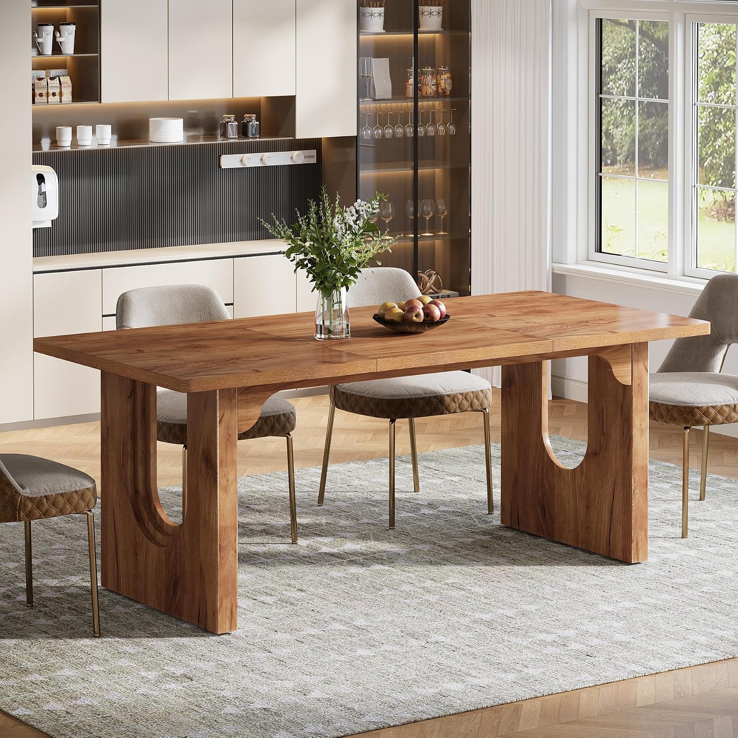 Tribesigns Farmhouse Dining Table for 6 to 8 People, 70.9-inch Large Wooden Kitchen Table with Sturdy Heavy Duty Legs, Rectangle Dining Room Table, Brown