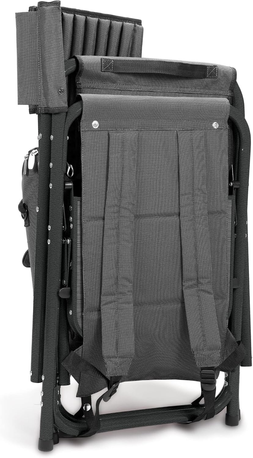 PICNIC TIME Fusion Camping Chair with Side Table and Soft Cooler, Outdoor Foldable Padded Camping Chairs with Cup Holder for Lawn, Beach, & Sports Use for Adults, (Dark Gray Black Accents)