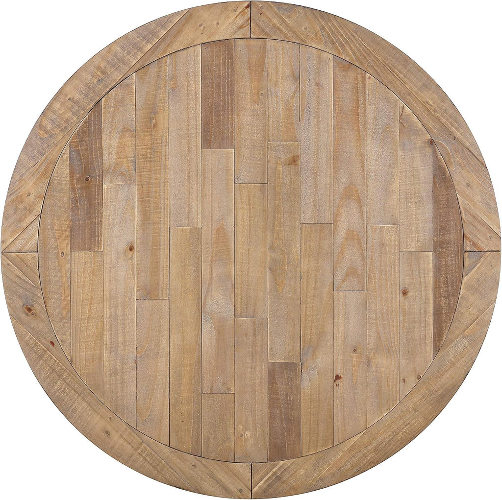 Prato Round Two-Tone Finish Wood Dining Table, Antique White and Distressed Oak