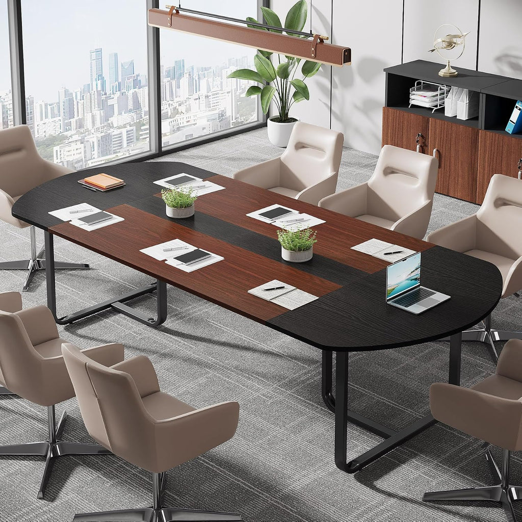 Tribesigns 6FT Conference Table, Large Conference Room Table, Modern Oval Shaped Meeting Table for Seminar, Office Meeting Walnut & Black