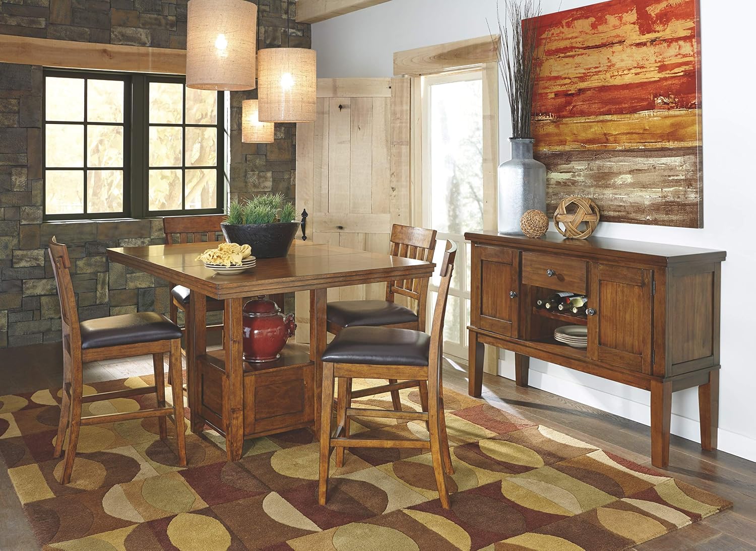 Signature Design by Ashley Ralene Rectangular Counter Height Dining Room Extension Table, Seats 6, Fixed Shelf, Wood, 42.25' W x 60.25' D x 36' H, Medium Brown