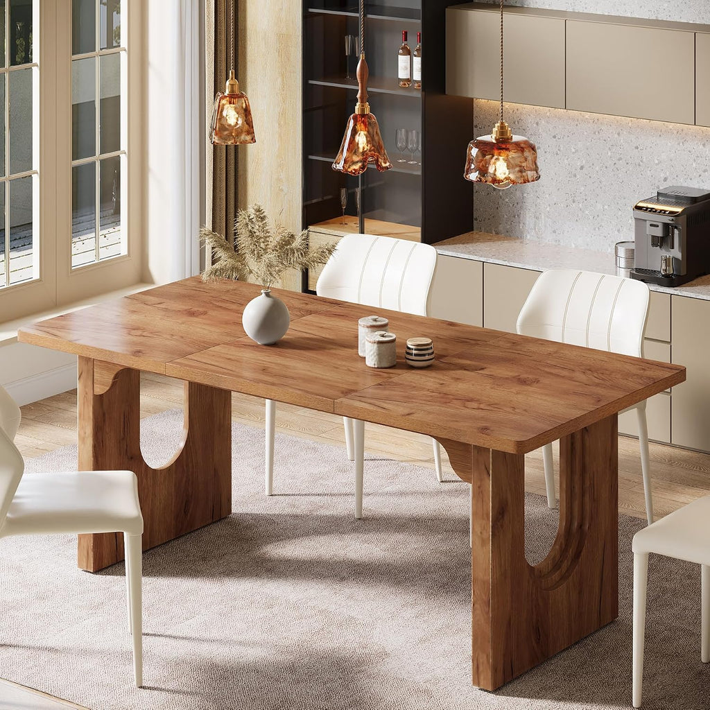 Tribesigns Farmhouse Dining Table for 6 to 8 People, 70.9-inch Large Wooden Kitchen Table with Sturdy Heavy Duty Legs, Rectangle Dining Room Table, Brown