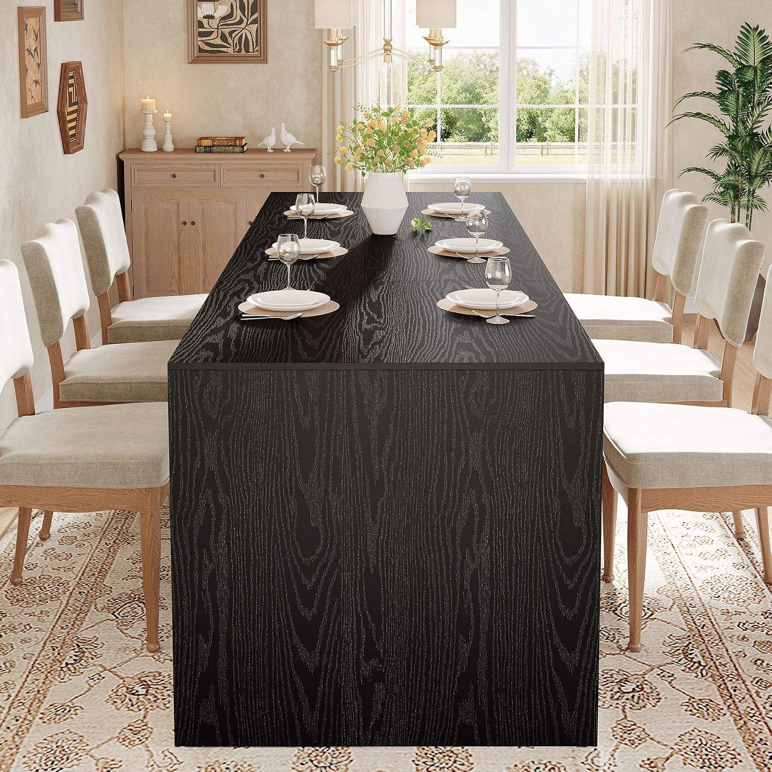 Tribesigns Extra Long Dining Table for 6-8 People, 78.7-Inch Rectangular Kitchen Table with Wooden Tabletop and Legs for Kitchen, Dining Room, Living Room, Heavy Duty, Black+Brown