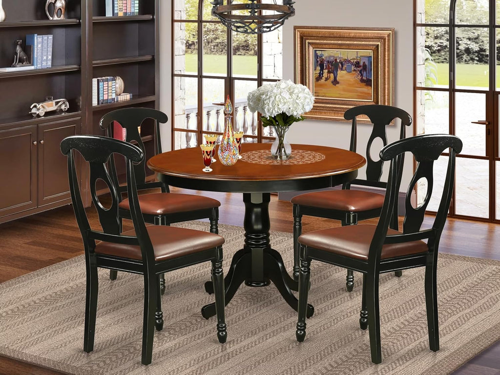 East West Furniture HLKE5-BCH-LC 5 Piece Kitchen Table & Chairs Set Includes a Round Dining Room Table with Pedestal and 4 Faux Leather Upholstered Dining Chairs, 42x42 Inch, Black & Cherry