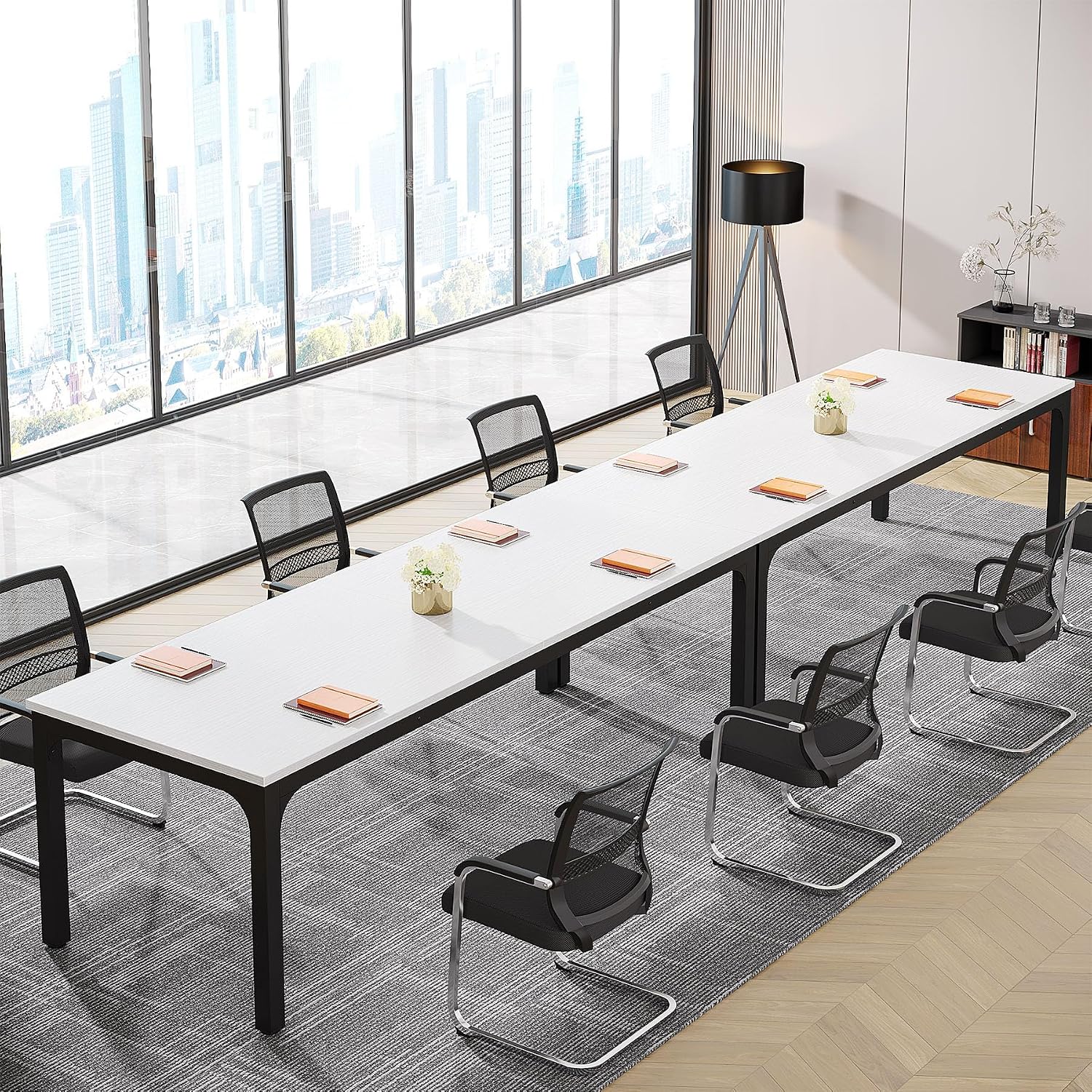 Tribesigns 6.5FT Conference Table, 78.7-Inch Rectangle Meeting Seminar Table, Large Business Tables for 6-8 People (Only Table) (White+Black)