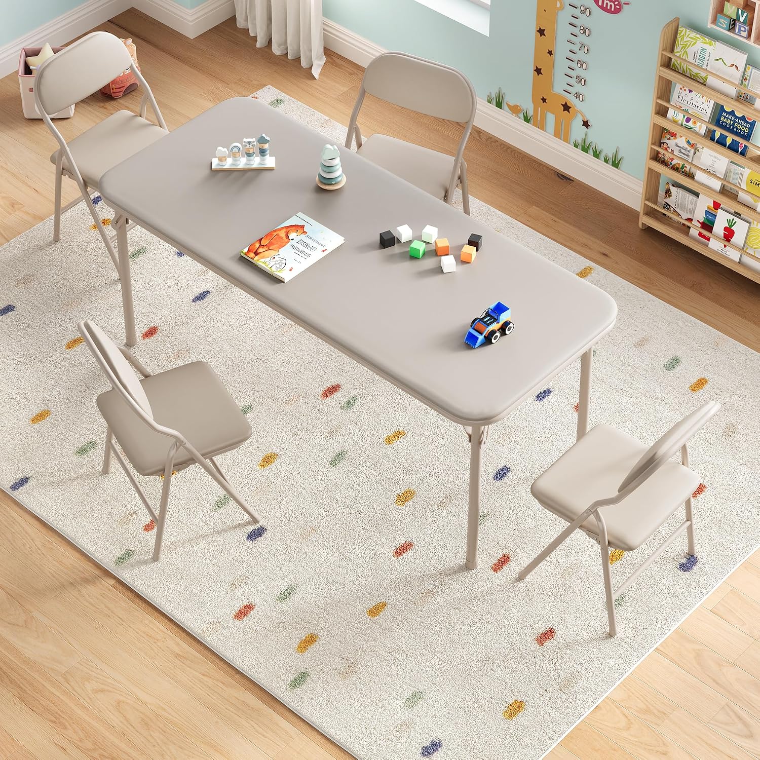 GAOMON 5 Piece Set Folding Table and Chairs Set, Boys and Girls Activity Table and Chairs Set for Dining Room,Daycare,Classrooms