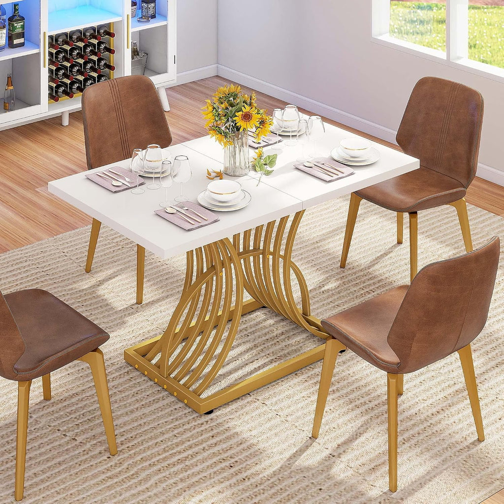 YITAHOME 47'' Modern Dining Table for 4, Small Kitchen Dinner Table with White Tabletop and Geometric Gold Legs, Rectangular Kitchen & Dining Room Furniture