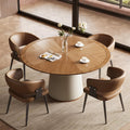 Round Faux Leather Base Dining Table for 4-6 People, Modern Wood Kitchen Table with Solid Veneer Top, 59.05' (59.1 inches (Diameter) x 29.8 inches (Height))