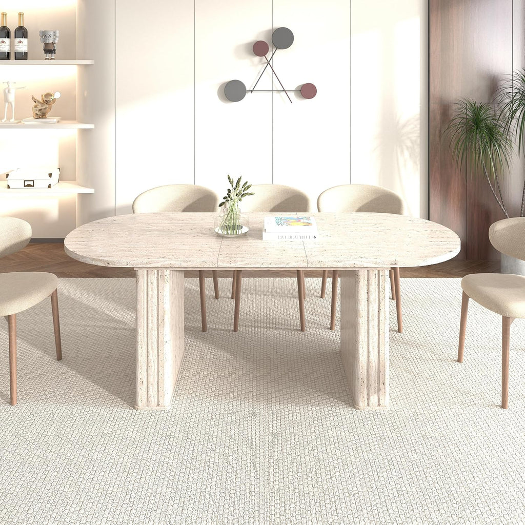 78.74'' Extendable Oval Dining Table with for 4-8, Modern Mid-Century Wood Expandable Kitchen Dinner Conference Table for Living Room Office, Beige